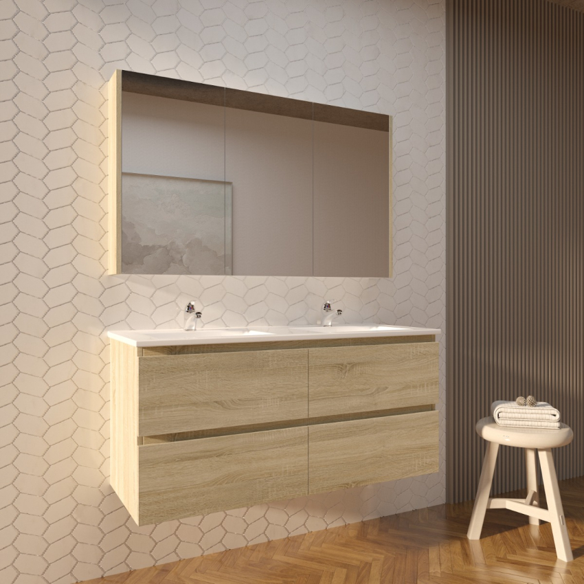 1200mm White Oak MDF Bathroom Vanity 4 Drawers Wall Hung Cabinet Only 