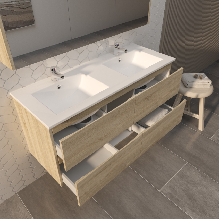 1200mm White Oak MDF Bathroom Vanity 4 Drawers Wall Hung Cabinet Only 