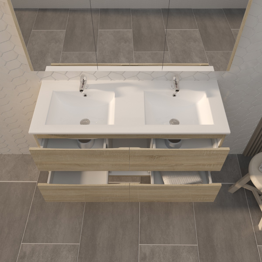 1200mm White Oak MDF Bathroom Vanity 4 Drawers Wall Hung Cabinet Only 