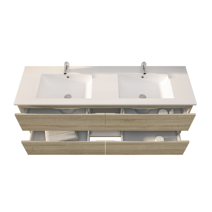 1500mm White Oak MDF Bathroom Vanity 4 Drawers Wall Hung Cabinet Only 