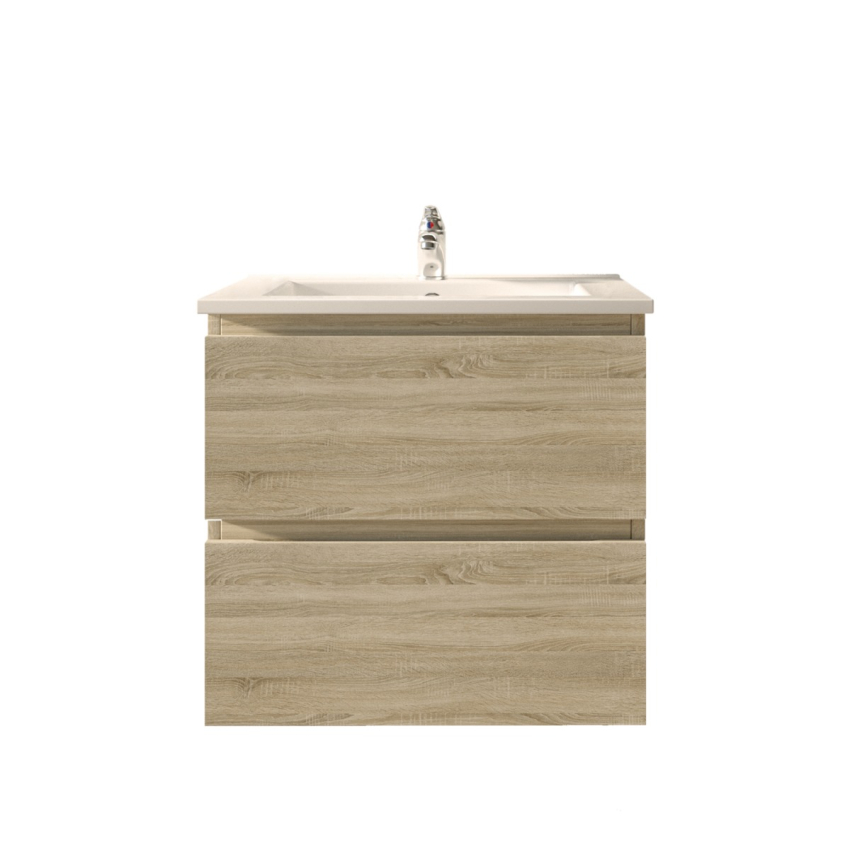 600mm White Oak MDF Bathroom Vanity 2 Drawers Wall Hung Cabinet Only 