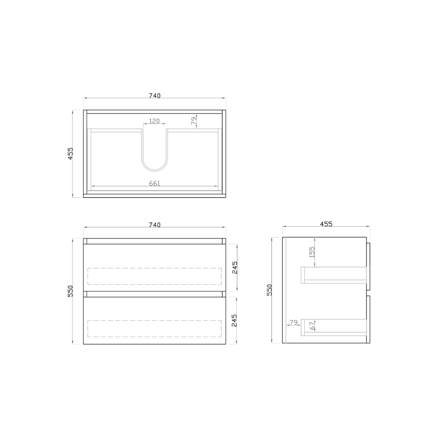 750mm Dark Oak MDF Bathroom Vanity 2 Drawers Wall Hung Cabinet Only 