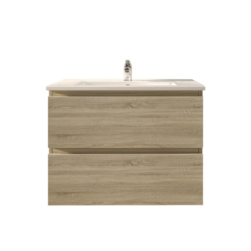 750mm White Oak MDF Bathroom Vanity 2 Drawers Wall Hung Cabinet Only 