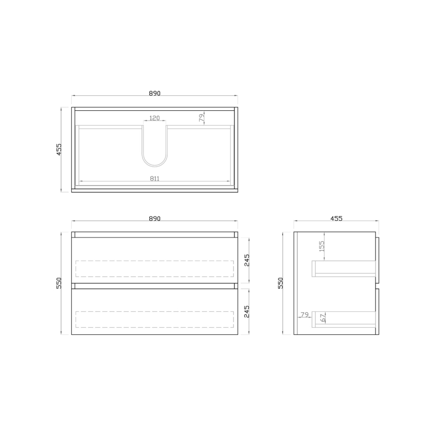 900mm Dark Oak MDF Bathroom Vanity 2 Drawers Wall Hung Cabinet Only 