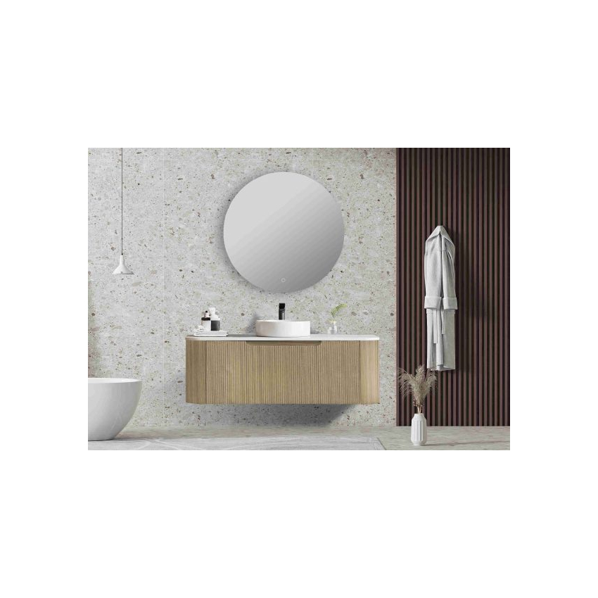 1200*460*400mm Bur Oak Round Edge Grooved Wall Hung Vanity Cabinet Only Soft Closed Single Drawer