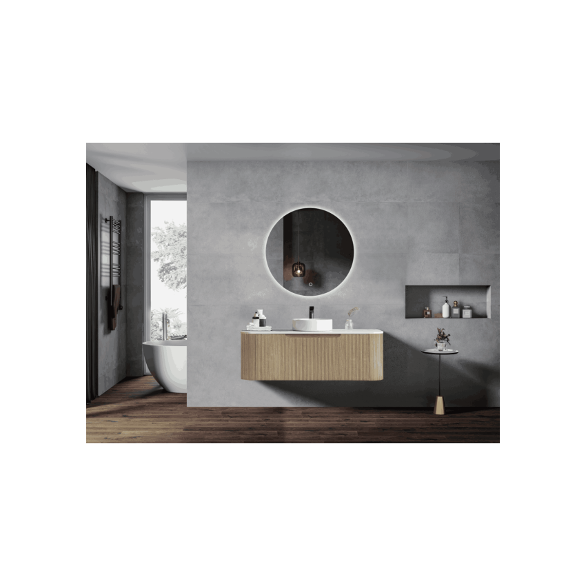 1200*460*400mm Bur Oak Round Edge Grooved Wall Hung Vanity Cabinet Only Soft Closed Single Drawer