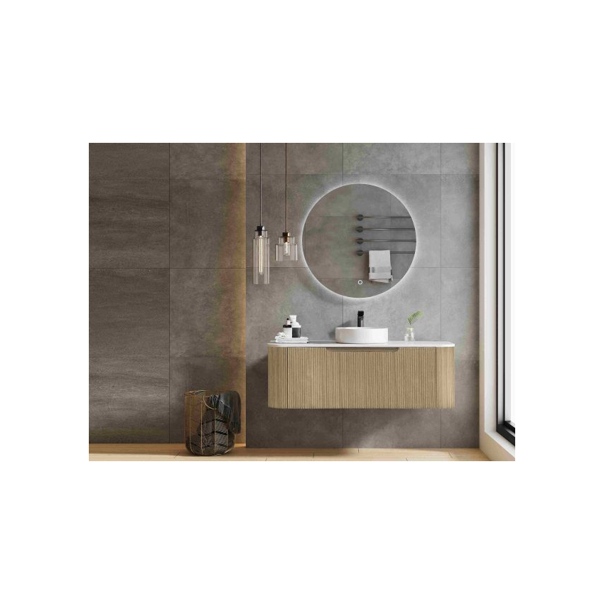 1200*460*400mm Bur Oak Round Edge Grooved Wall Hung Vanity Cabinet Only Soft Closed Single Drawer