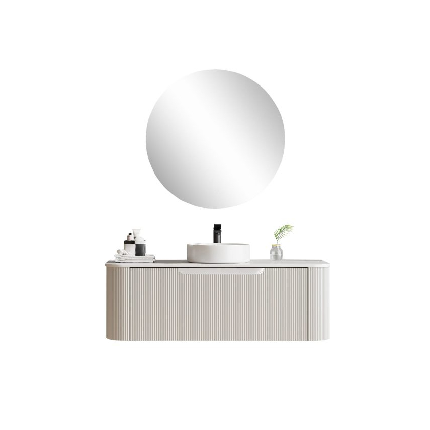 1200*460*400mm Matt White Round Edge Grooved Wall Hung Vanity Cabinet Only Soft Closed Single Drawer