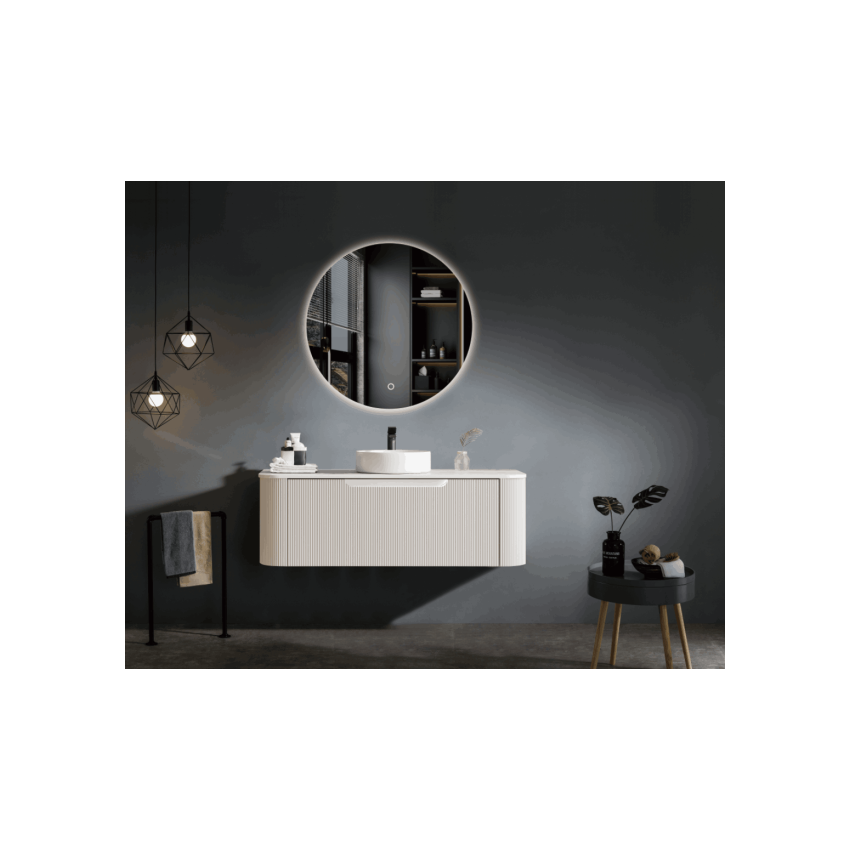 1200*460*400mm Matt White Round Edge Grooved Wall Hung Vanity Cabinet Only Soft Closed Single Drawer