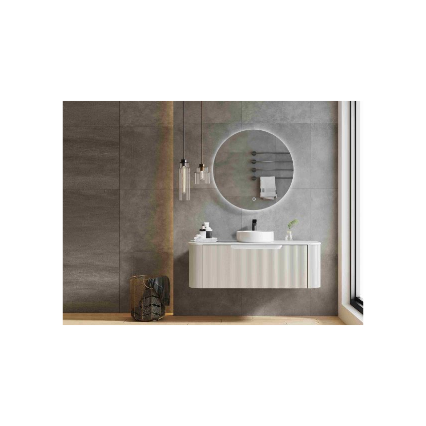 1200*460*400mm Matt White Round Edge Grooved Wall Hung Vanity Cabinet Only Soft Closed Single Drawer