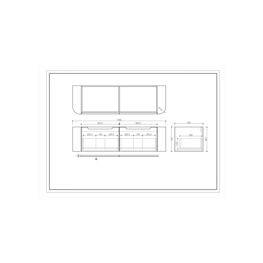 1500*460*400mm Matt Black Round Edge Grooved Wall Hung Vanity Cabinet Only Soft Closed Double Drawer