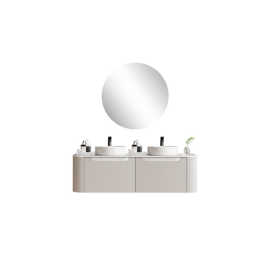1500*460*400mm Matt White Round Edge Grooved Wall Hung Vanity Cabinet Only Soft Closed Double Drawer