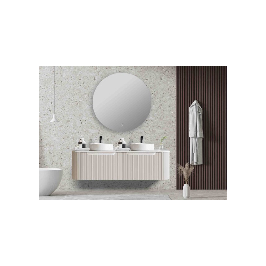 1500*460*400mm Matt White Round Edge Grooved Wall Hung Vanity Cabinet Only Soft Closed Double Drawer