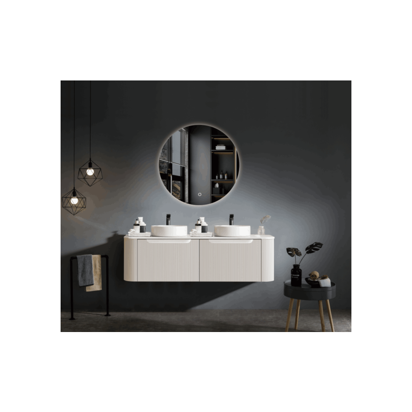 1500*460*400mm Matt White Round Edge Grooved Wall Hung Vanity Cabinet Only Soft Closed Double Drawer