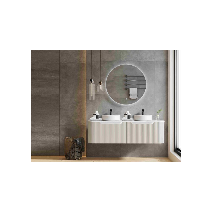 1500*460*400mm Matt White Round Edge Grooved Wall Hung Vanity Cabinet Only Soft Closed Double Drawer