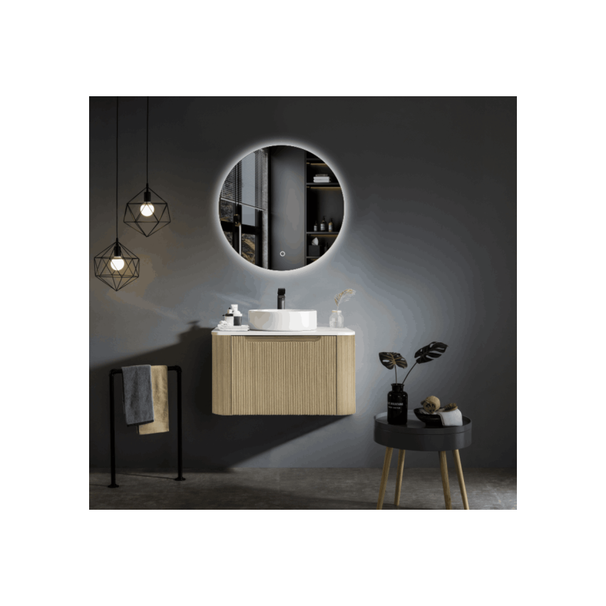 600*460*400mm Bur Oak Round Edge Grooved Wall Hung Vanity Cabinet Only Soft Closed Single Drawer