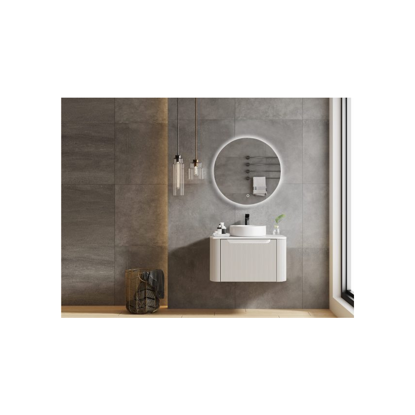 600*460*400mm Matt White Round Edge Grooved Wall Hung Vanity Cabinet Only Soft Closed Single Drawer