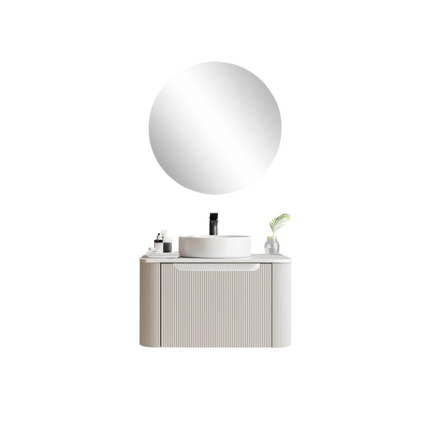600*460*400mm Matt White Round Edge Grooved Wall Hung Vanity Cabinet Only Soft Closed Single Drawer