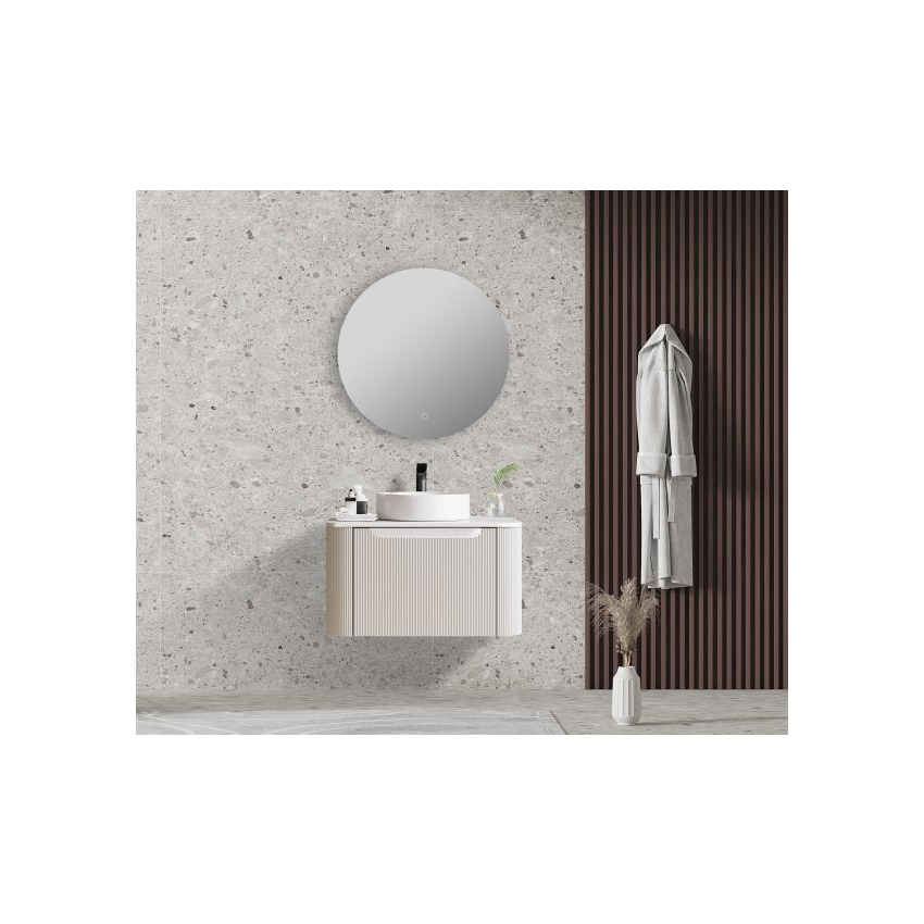 600*460*400mm Matt White Round Edge Grooved Wall Hung Vanity Cabinet Only Soft Closed Single Drawer