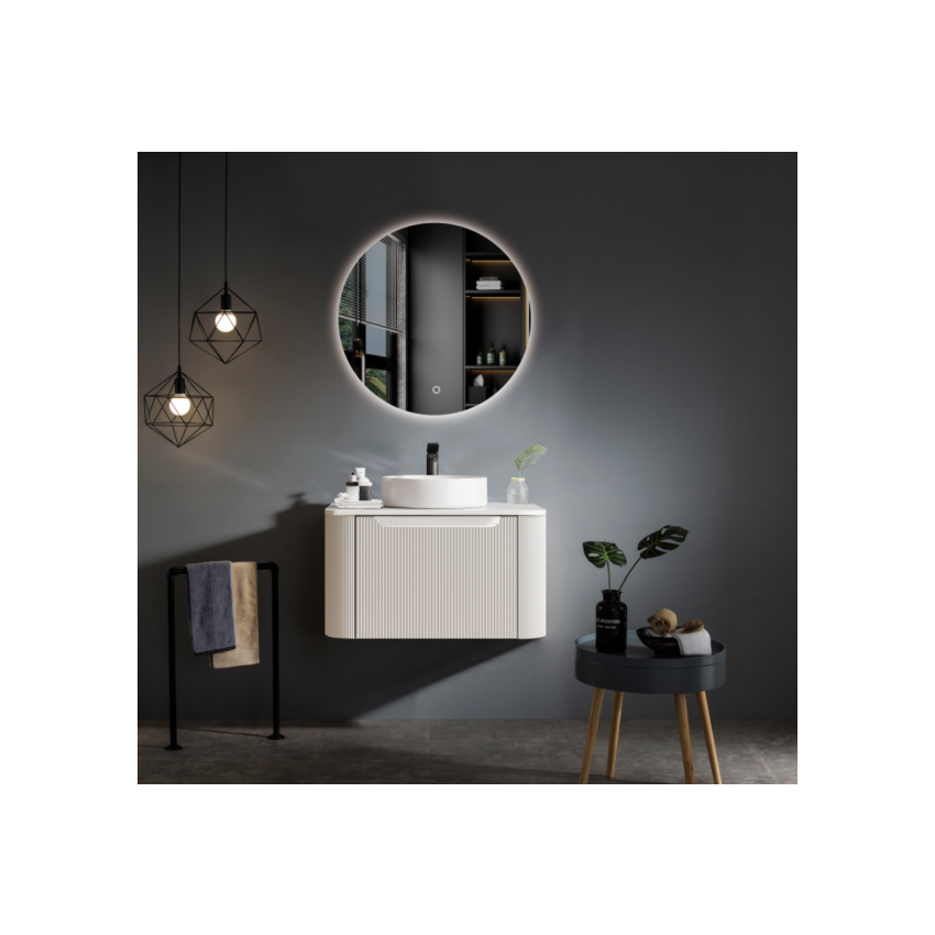 600*460*400mm Matt White Round Edge Grooved Wall Hung Vanity Cabinet Only Soft Closed Single Drawer