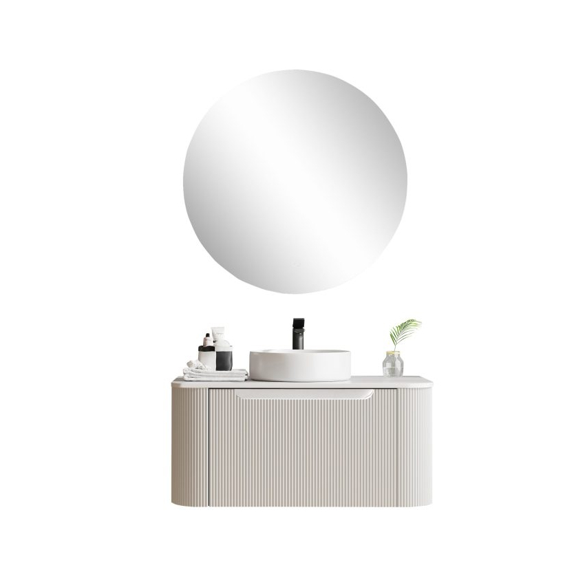 900*460*400mm Matt White Round Edge Grooved Wall Hung Vanity Cabinet Only Soft Closed Single Drawer