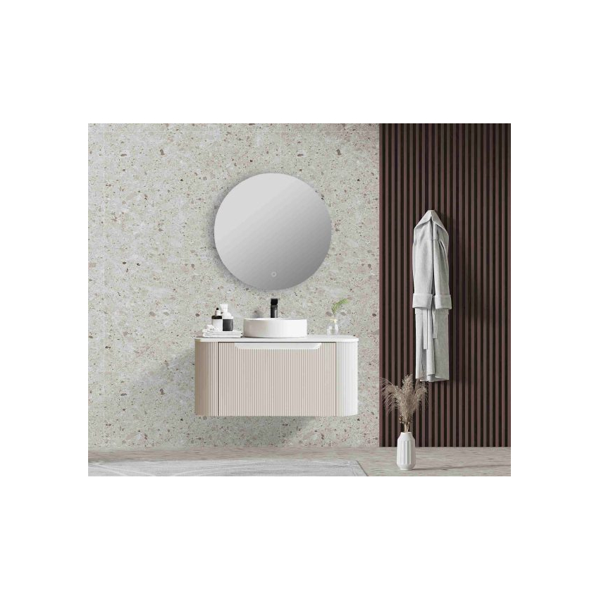 900*460*400mm Matt White Round Edge Grooved Wall Hung Vanity Cabinet Only Soft Closed Single Drawer