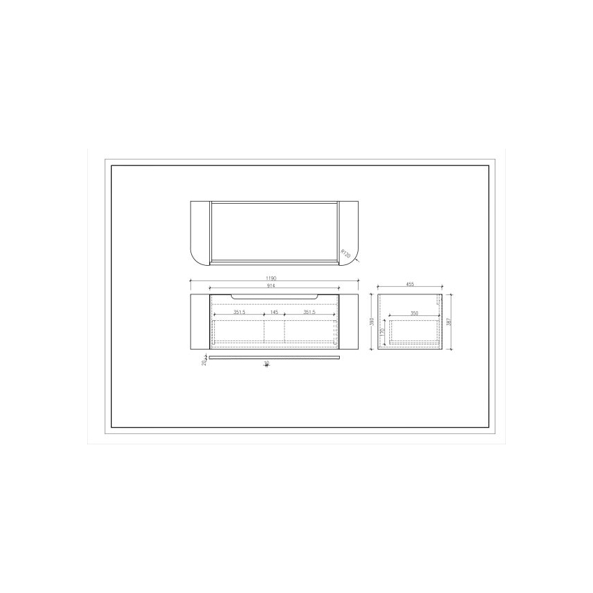 1200*460*400mm Bur Oak Round Edge Grooved Wall Hung Vanity Cabinet Only Soft Closed Single Drawer