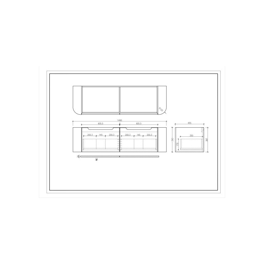 1500*460*400mm Matt White Round Edge Grooved Wall Hung Vanity Cabinet Only Soft Closed Double Drawer