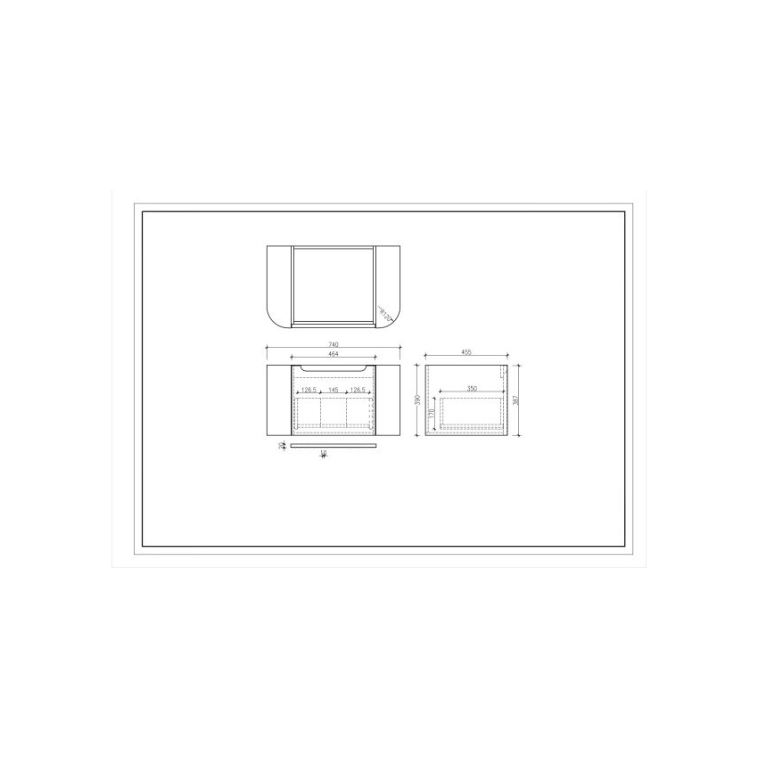 750*460*400mm Matt White Round Edge Grooved Wall Hung Vanity Cabinet Only Soft Closed Single Drawer