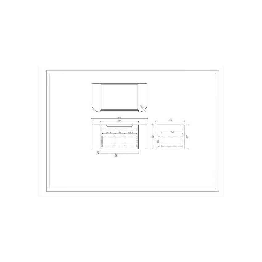 900*460*400mm Matt White Round Edge Grooved Wall Hung Vanity Cabinet Only Soft Closed Single Drawer