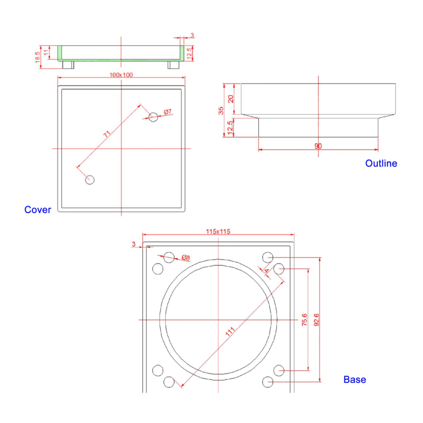 Nana 115x115mm Brass Chrome Smart Tile Insert Floor Waste Shower Grate Drain