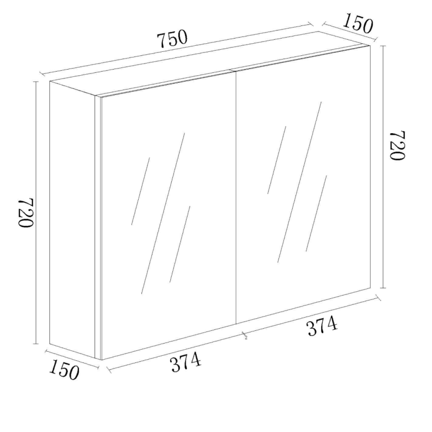 750*150*720mm Pvc White Shaving Cabinet Two Doors
