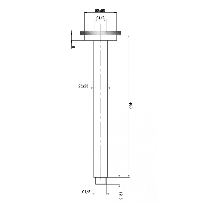 Cavallo Brushed Yellow Gold Square Ceiling Shower Arm 400mm
