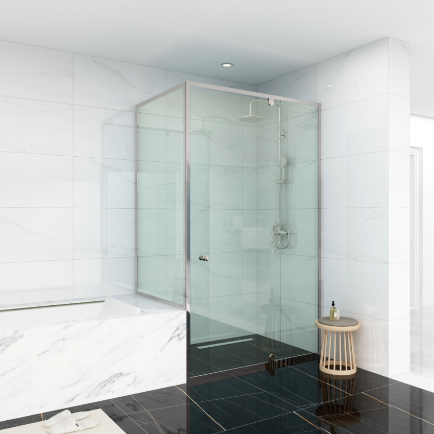 6mm Corner Semi Framed Shower Screens, L Shape, Pivot Door