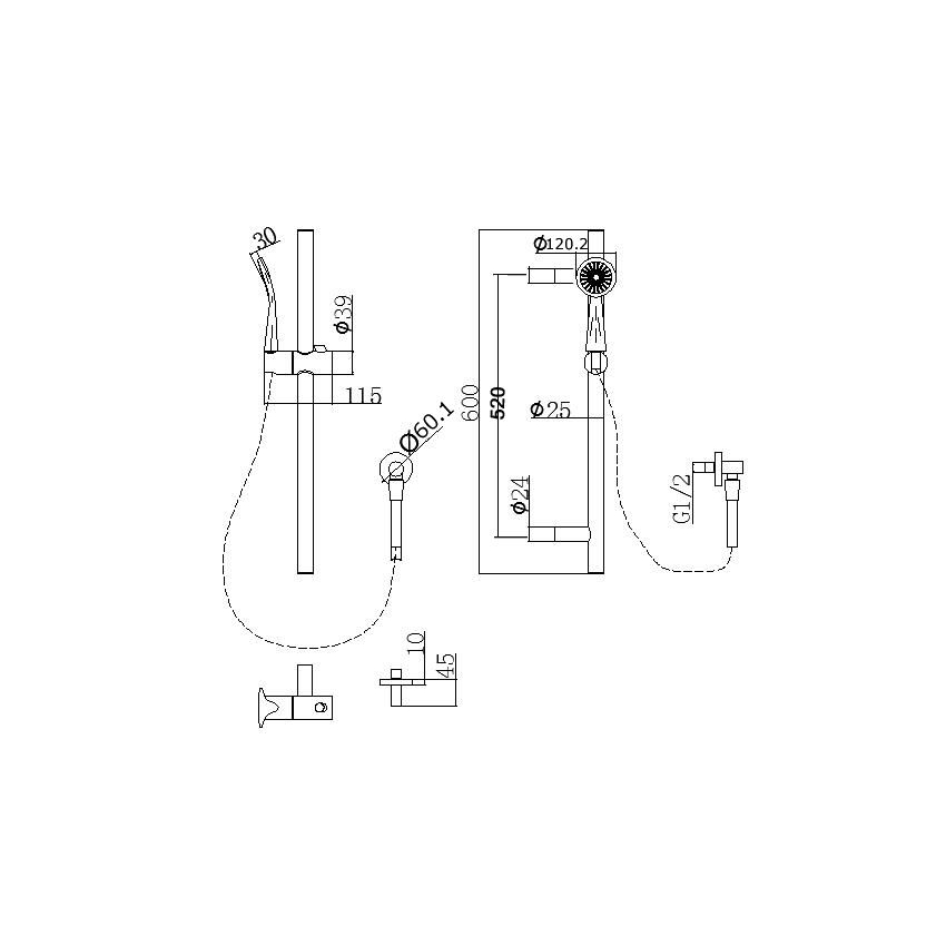 Pentro Gun Metal Grey Round Handheld Shower Rail Set