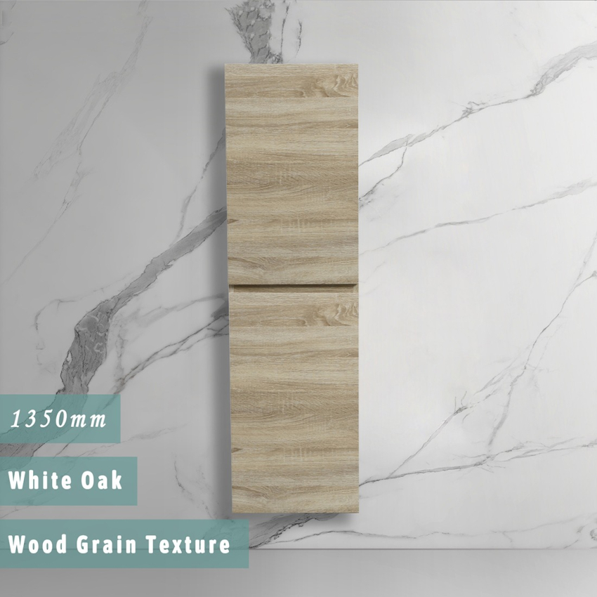 1350mm White Oak MDF Cabinet Bathroom Vanity 2 Doors Tall Boy