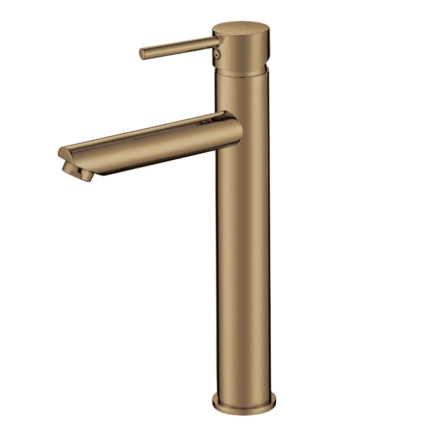 Pentro Brushed Yellow Gold Round Tall Basin Mixer