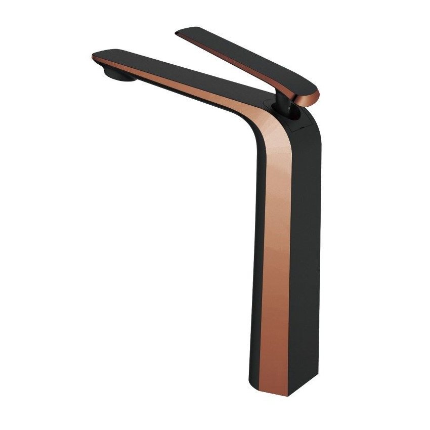 Esperia Matt Black & Rose Gold Tall Basin Mixer Bench Top Solid Brass