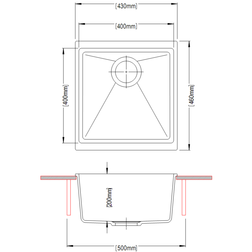 430*460*200mm Carysil Black Single Bowl Granite Kitchen/Laundry Sink Top/Flush/Under Moun