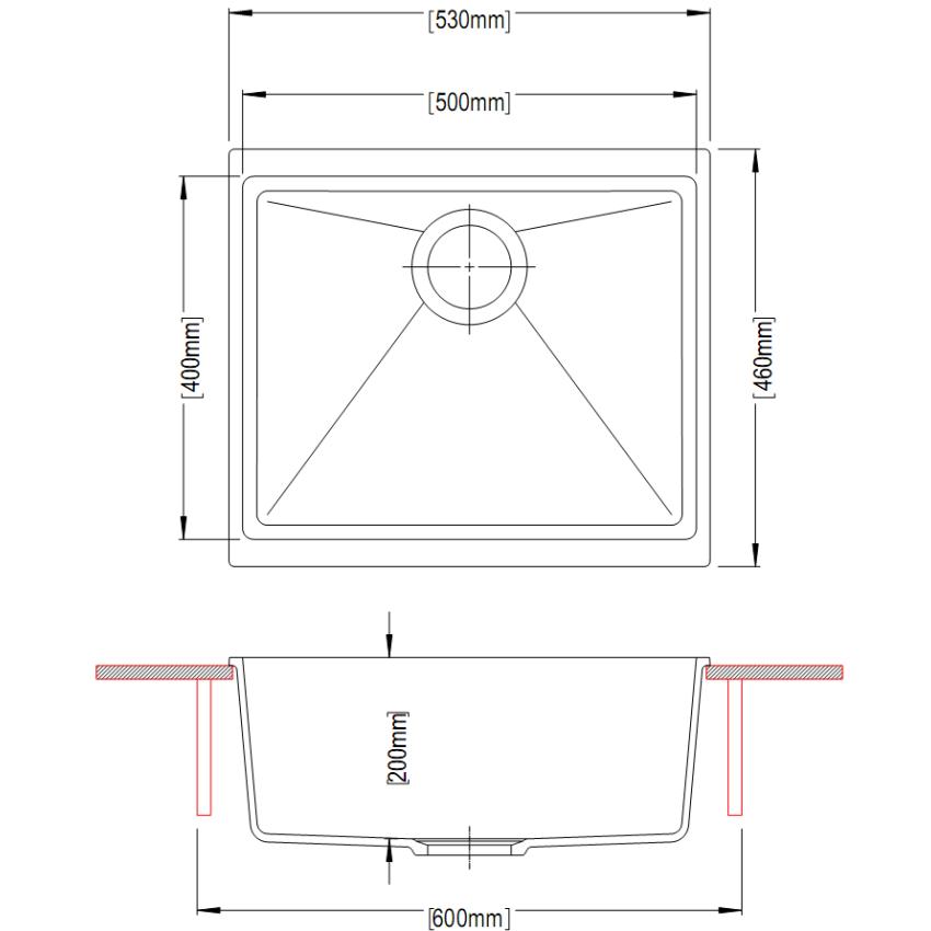 530*460*200mm Carysil White Single Bowl Granite Kitchen/Laundry Sink Top/Flush/Under Mount