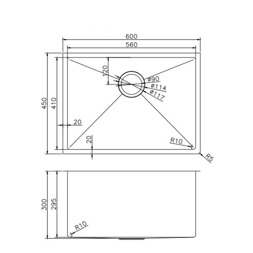 304 Stainless Steel Gun Metal Grey PVD Coating Single Bowl Kitchen Sink(Round Edges,with Bottom Tray)600*450*300mm