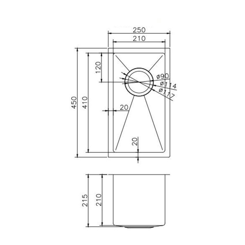 304 Stainless Steel Gun Metal Grey PVD Coating Single Bowl Kitchen Sink(Round Edges,with Bottom Tray)250*450*215mm