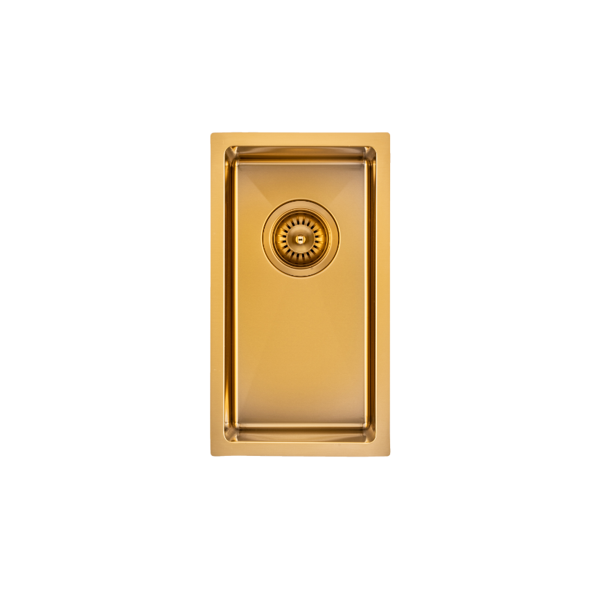 304 Stainless Steel Brushed Gold PVD Coating Single Bowl Kitchen Sink(Round Edges,with Bottom Tray)250*450*215mm