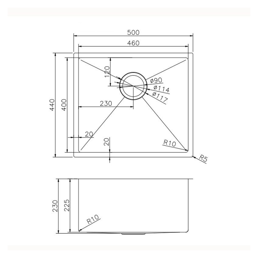 304 Stainless Steel Gun Metal Grey PVD Coating Single Bowl Kitchen Sink(Round Edges,with Bottom Tray)500*440*230mm