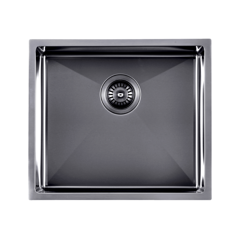 304 Stainless Steel Gun Metal Grey PVD Coating Single Bowl Kitchen Sink(Round Edges,with Bottom Tray)510*450*230mm
