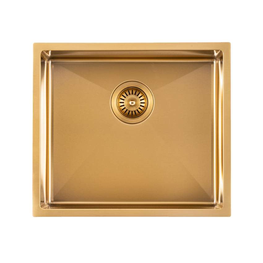 304 Stainless Steel Brushed Gold PVD Coating Single Bowl Kitchen Sink(Round Edges,with Bottom Tray)510*450*230mm