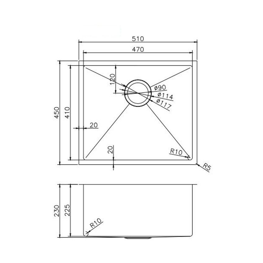 304 Stainless Steel Brushed Gold PVD Coating Single Bowl Kitchen Sink(Round Edges,with Bottom Tray)510*450*230mm