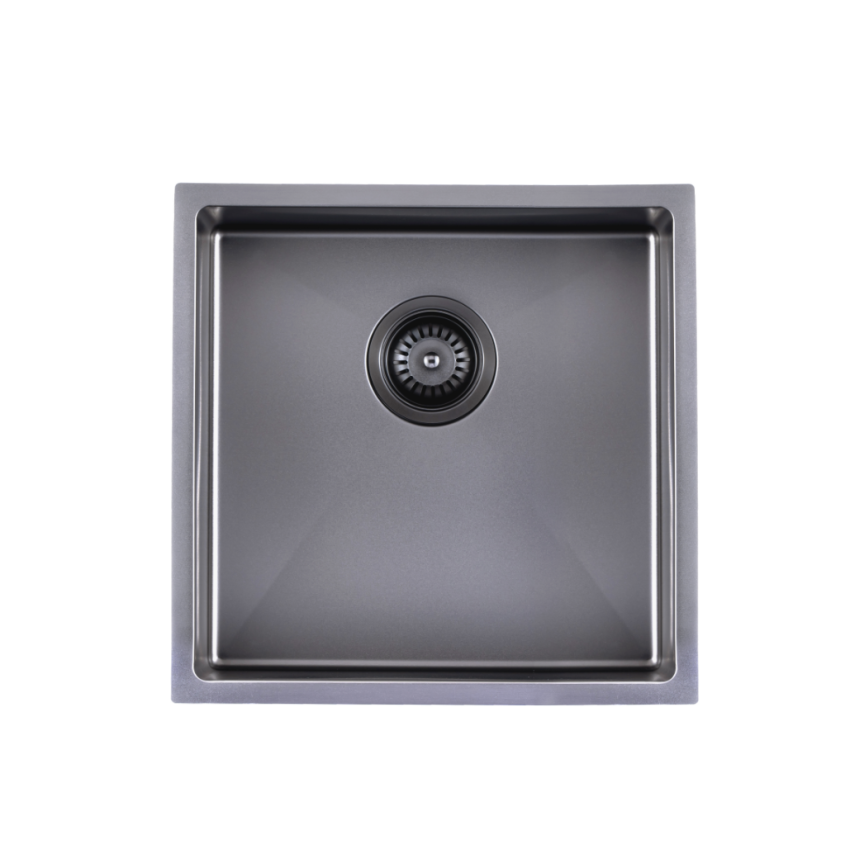 304 Stainless Steel Gun Metal Grey PVD Coating Single Bowl Kitchen Sink(Round Edges,with Bottom Tray)440*440*205mm