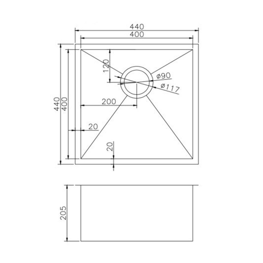 304 Stainless Steel Brushed Gold PVD Coating Single Bowl Kitchen Sink(Round Edges,with Bottom Tray)440*440*205mm