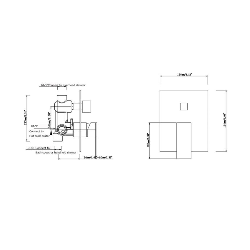 Cavallo Chrome Square Shower Mixer Diverter